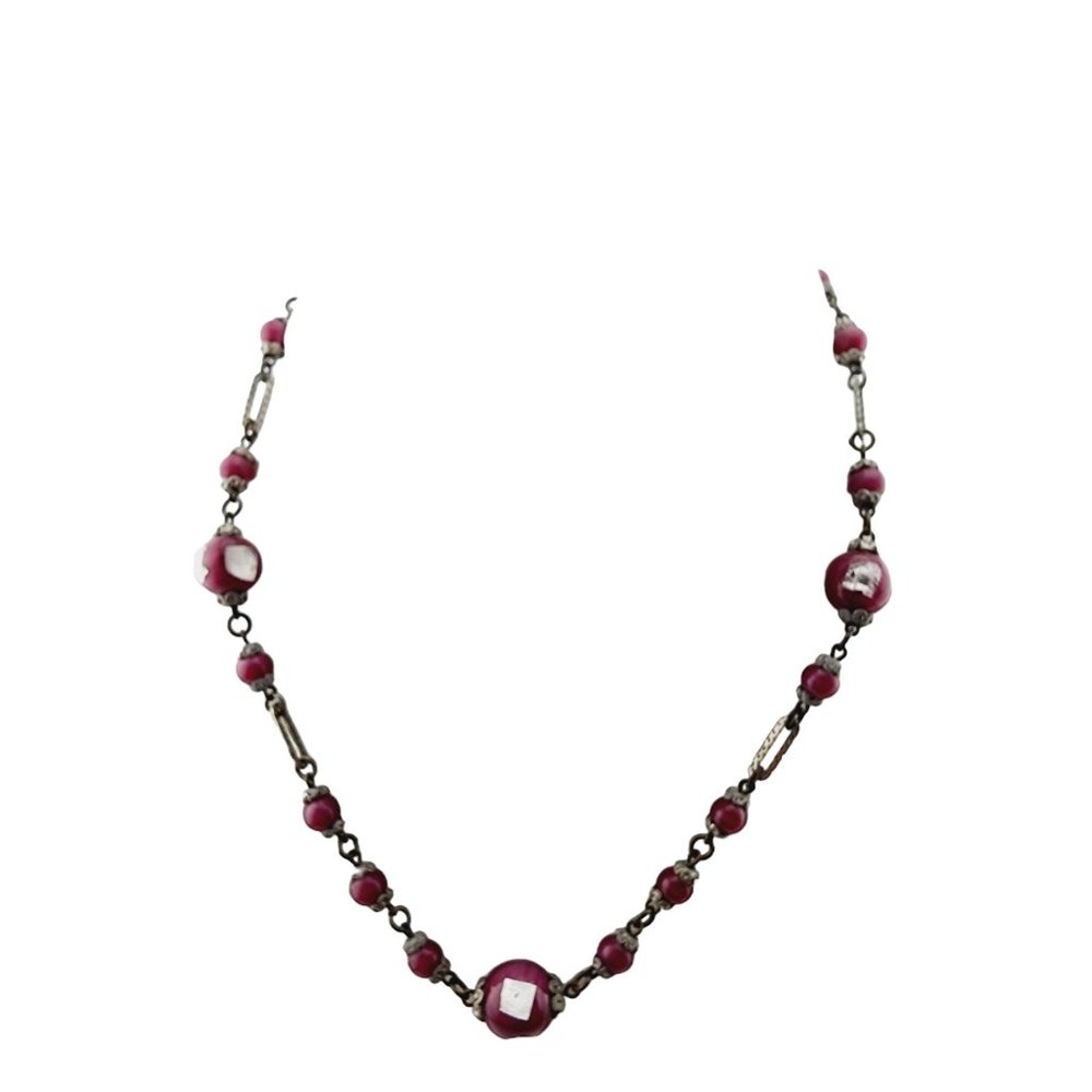 Antique Czechoslovakia Signed Foil Glass Deco Necklace (A3195)